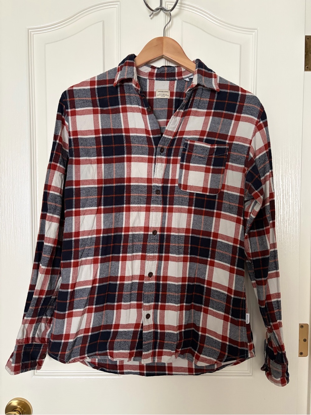 Jack & Jones Red, Navy and White Plaid Button-Down Shirt